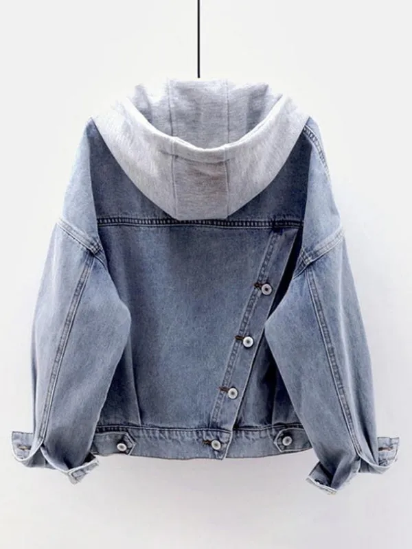 Women's hooded large pocket denim jacket