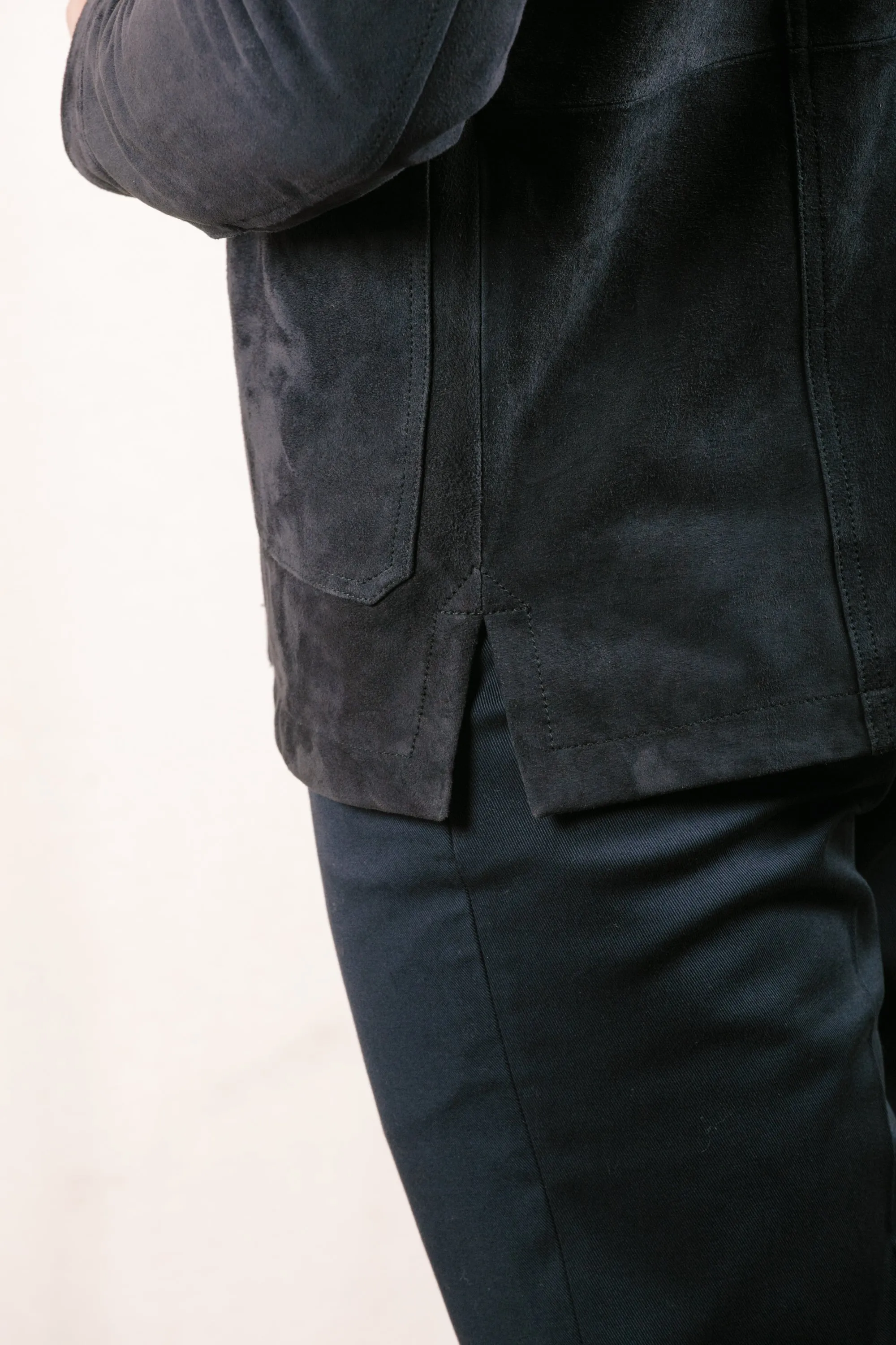 Worker Jacket in Navy Blue Suede