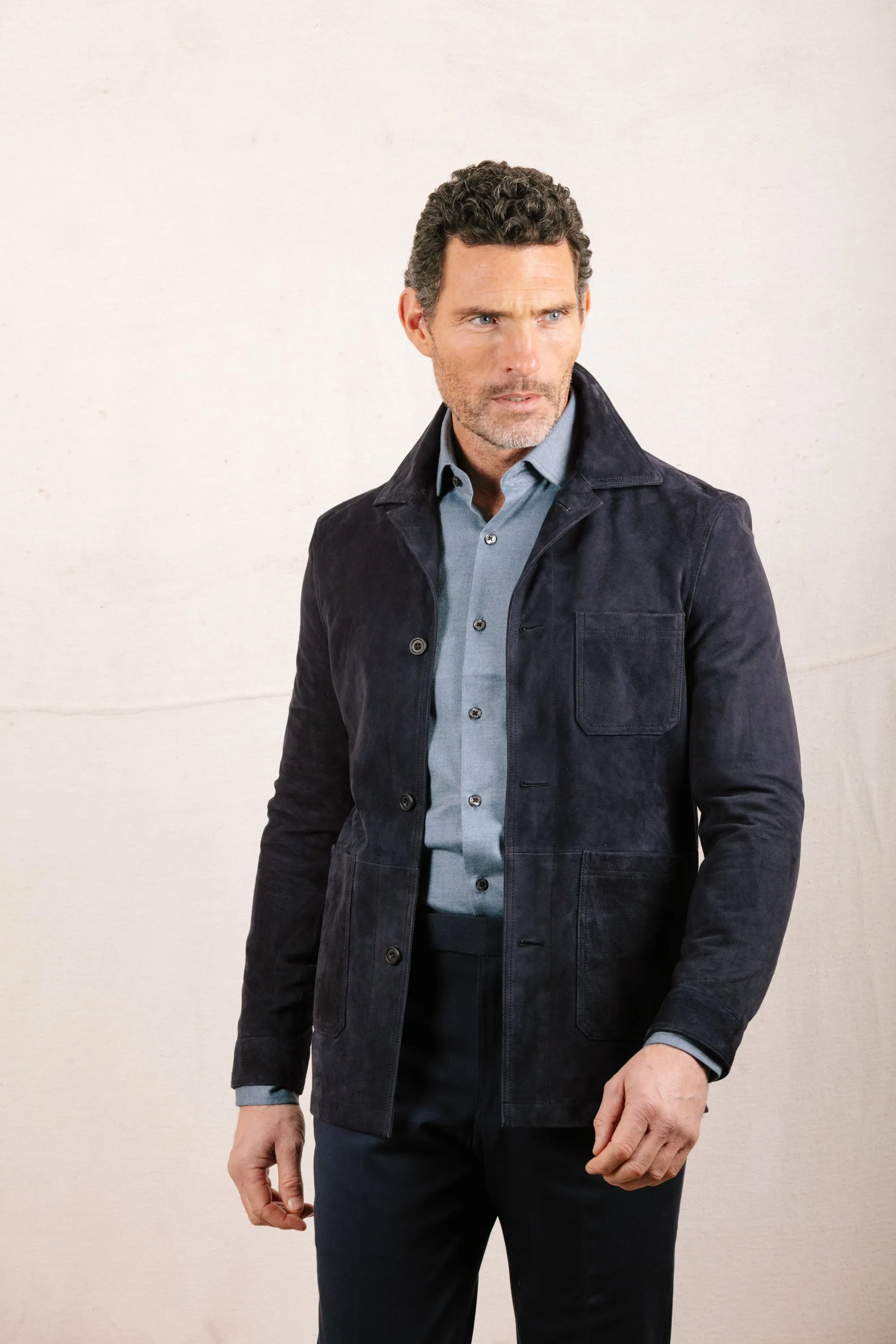 Worker Jacket in Navy Blue Suede